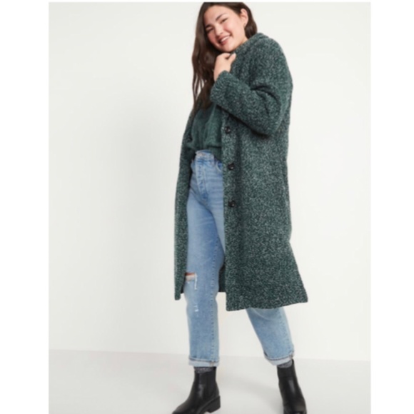 Old Navy Jackets & Blazers - Old Navy | Green Tweed Material Long Button Fromt Coat Size XXL Tall NWT